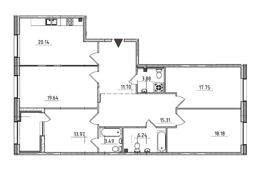 4-комнатная квартира 132.66 м², 2/9 эт., ЖК «Петровская Доминанта»
